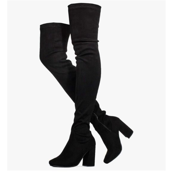 Women Over The Knee Thigh High Chunky Heel Long Stretch Boots Sexy Fall Black Su - Picture 6 of 7